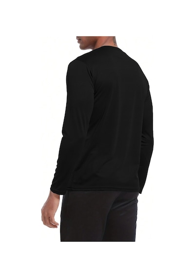 Ghassy Co. Erkek %100 Pamuklu Likralı Esnek Spor Koşu Günlük Antrenman Uzun Kollu Penye T-shirt Siyah
