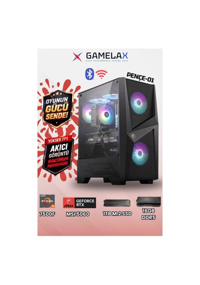 Gamelax Pençe-01 R5-7500f RTX5060 8 GB 16 GB 1TB SSD Dos Masaüstü Oyuncu Bilgisayar