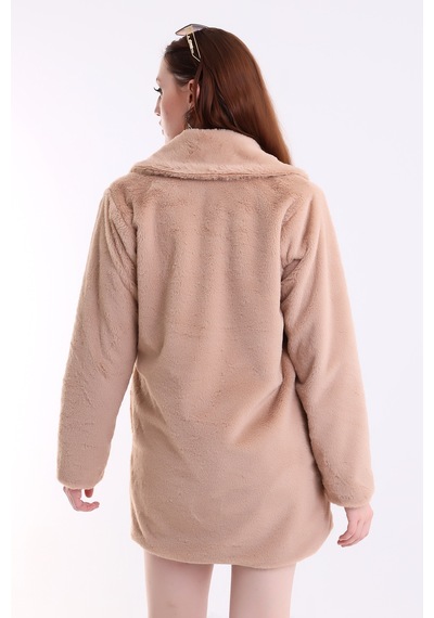 Winmoda34 Kadın İçi Astarlı Peluş Kaban Kahve