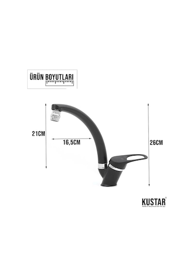 Kustar Grande Siyah Aç Kapa Mutfak Eviye Bataryası
