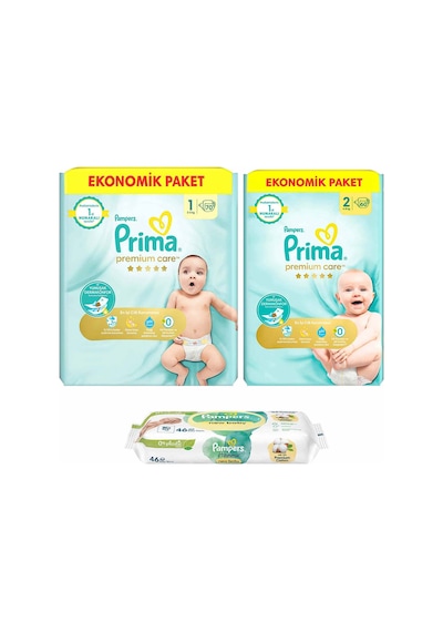 Prima Bebek Bezi Premium Care 1 Numara 70 Adet + Prima Bebek Bezi 2 Numara 60 Adet 2'li