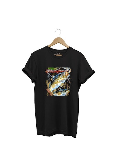 Balıkçılık Avcılık Olta İle Balık Tutmak Sazlık Alabalık Levrek Baskılı Pamuk Regular Fit T-shirt Siyah