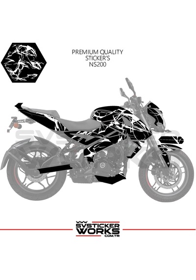 Bajaj Ns200 Kaplama Sticker Şimşek Yıldırım Motor Kaplama Modeli Hazır Kit Beyaz