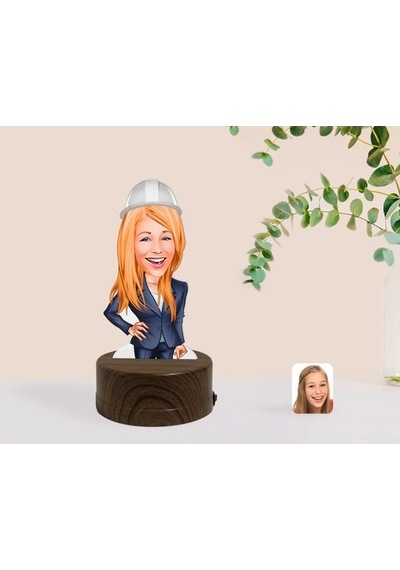 Kişiye Özel Kadın Mühendis Karikatürlü Dekoratif 3D Biblo Led Işı