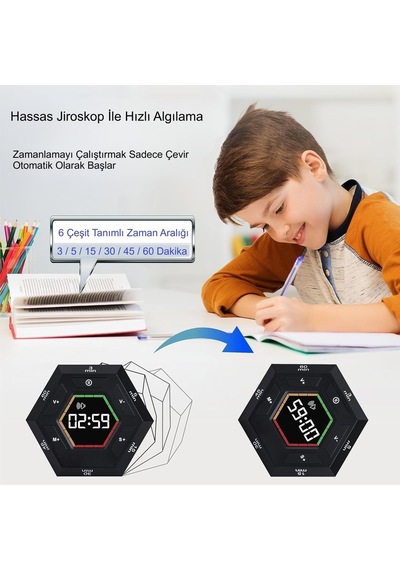Altıgen Dijital Geri Sayım Zamanlayıcı Led Ekranlı Görsel Zaman Kontrol Mutfak Ders Mıknatıslı
