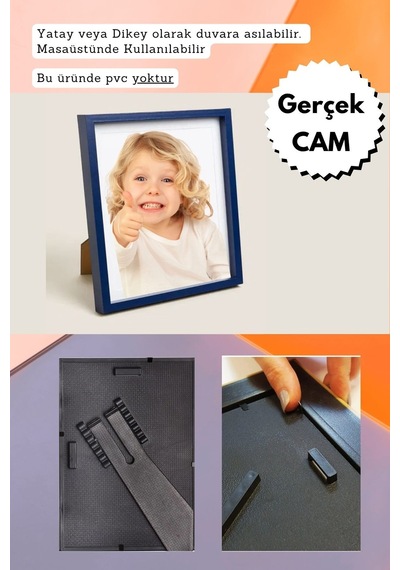 Lacivert-20mm Çerçeve Camlı 10x15 Cm Fotoğraf Resim Çerçevesi Ayaklı Veya Duvara Asma Yatay-dikey 20140985