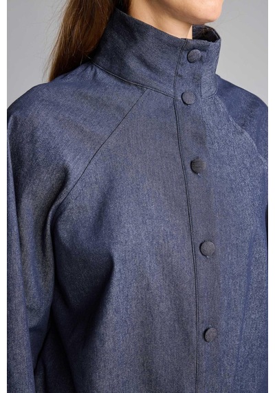 Defacto Dik Yaka Büzgülü Regular Fit Jean Görünümlü Ceket I4072ax26aunv42 Lacivert-nv42