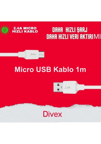 Divex 2.4a Micro Usb Hızlı Şarj Ve Data Kablosu 1m Dc-100