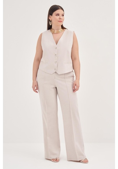 Myline Keten Düz Kesim Klasik Pantolon-1764-taş Taş
