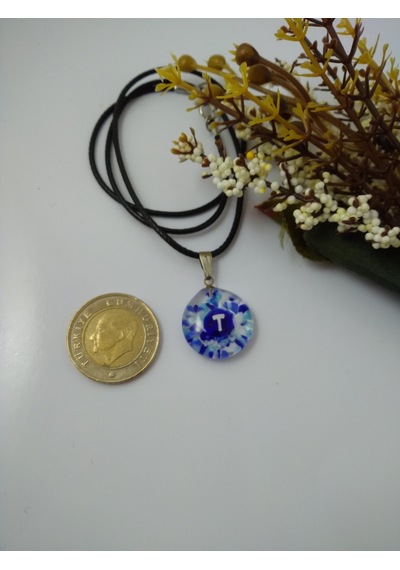 Cam Harf Kolye – Handmade El Yapimi Murano– (T) Harfi Modeli Beyaz