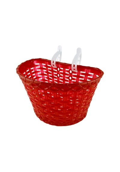 16-20 Jant Uyumlu Hasır Desenli Plastik Çocuk Bisikleti Ön Sepet Kırmızı