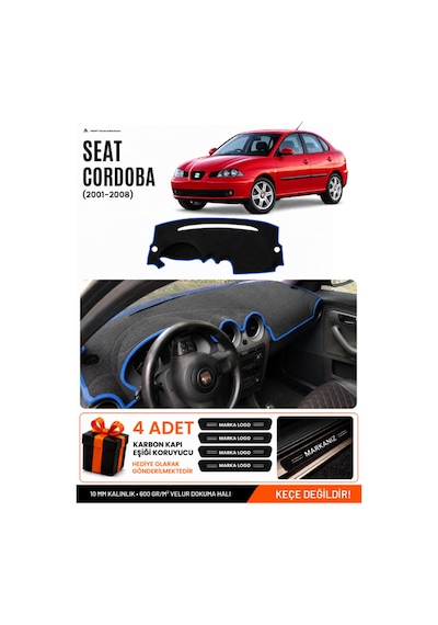 Seat Cordoba 2001-2008 Uyumlu Torpido Koruma, Torpido Örtüsü, Torpido Kılıfı - Siyah-mavi - Se003