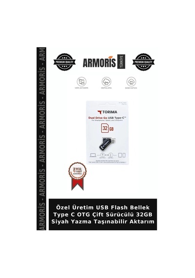 Özel Üretim Usb Flash Bellek Type C Otg Çift Sürücülü 32gb Siyah Yazma Taşınabilir Aktarım