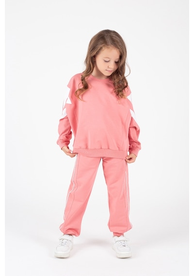 Mnk Baby & Kids Kız Çocuk Yarasa Kol Şerit Detaylı Alt-üst Eşofman Takımı M00755 Pembe