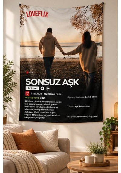 Sevgiliye Hediye - Kişiye Özel Netflix Film Dekoratif Duvar Örtüsü Duvar Halısı Beyaz