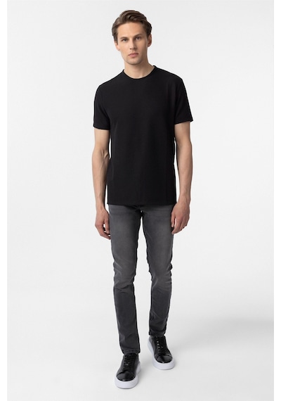 Süvari Siyah Slim Fit Armürlü Bisiklet Yaka Tişört-37380 Siyah