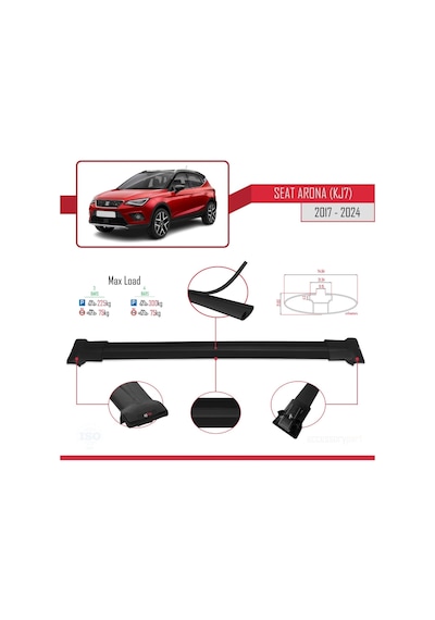 Seat Arona Kj7 2017 Ve Sonrası İle Uyumlu Fly Model Ara Atkı Tavan Barı Siyah 3 Adet Bar