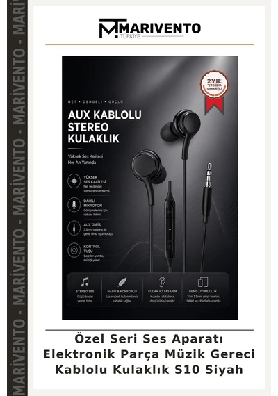Özel Seri Ses Aparatı Elektronik Parça Müzik Gereci Kablolu Kulaklık S10 Siyah
