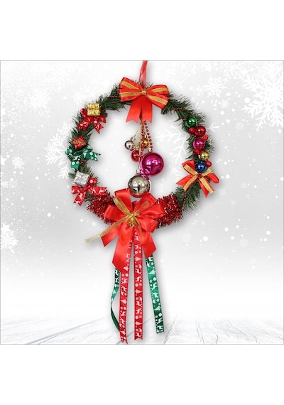 Süsle Bebek Ve Parti Yılbaşı Kapı Süsü, Ahşap Üzeri Garland Kapı Halkası - 33 Cm Genel