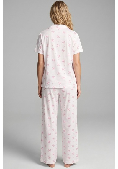 Siyah İnci İnce Soft Örme Mevsimlik Düğmeli Pijama Takımı 8002 Pembe Fiyonk
