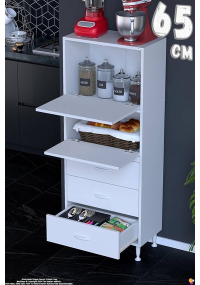 More 65 Cm Çok Amaçlı Organizer Mutfak Kiler Banyo 2 Kapaklı 3 Çekmeceli Mutfak Dolabı 65x150x32 Cm Beyaz More 65 Cm Çok Amaçlı Organizer Mutfak Kiler Banyo 2 Kapaklı 3 Çekmeceli Mutfak Dolabı 65x150x32 Cm Beyaz