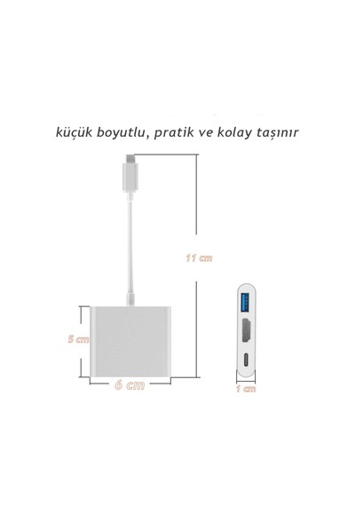 Uyumlu Usb Type-C Bilgisayar, Laptop, Notebook Için 3In1 Çevirici