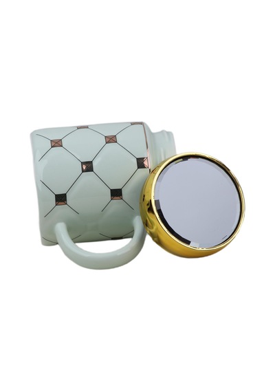 Ekose Tasarımlı Aynalı Kapaklı Sıcak Tutan Kupa Bardak Fincan Mug Mini Motivasyon Termos 450 Ml. 001