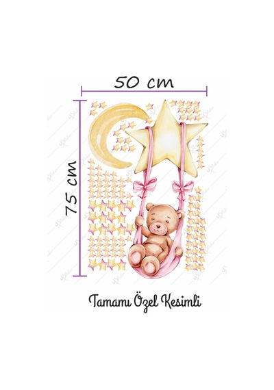 MSticker Yıldızda Sallanan Ayıcık Ay Ve Yıldızlar Çocuk Bebek Odası Sticker Seti