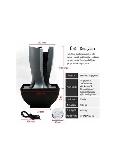 Tr Led Işıklı Taşlı Masaüstü Dekoratif Su Şelalesi Type-c 3245