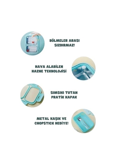 Vagonlife Bento 700ml Lunchbox Tek Katlı 2 Bölmeli Çelik Sefer Tası Yemek Kutusu Turkuaz Diğer