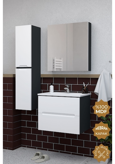 Teta Home Kopenhag 65 Cm Mdf Gövde Membran Kapak Banyo Dolabı Seti + Boy Dolabı Antrasit - Beyaz Teta Home Kopenhag 65 Cm Mdf Gövde Membran Kapak Banyo Dolabı Seti + Boy Dolabı Antrasit - Beyaz