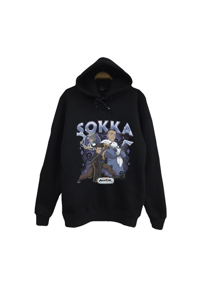 Avatar The Last Airbender Sokka Baskılı %100 Pamuk Unisex Siyah Kapüşonlu Sweatshirt Siyah