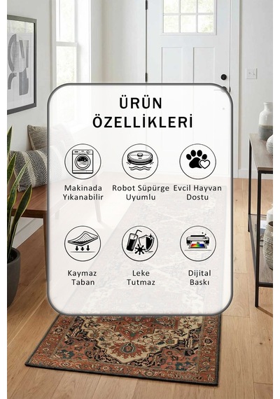 Arm-05 Dijital Baskılı Kaymaz Yıkanabilir Yolluk Kahve