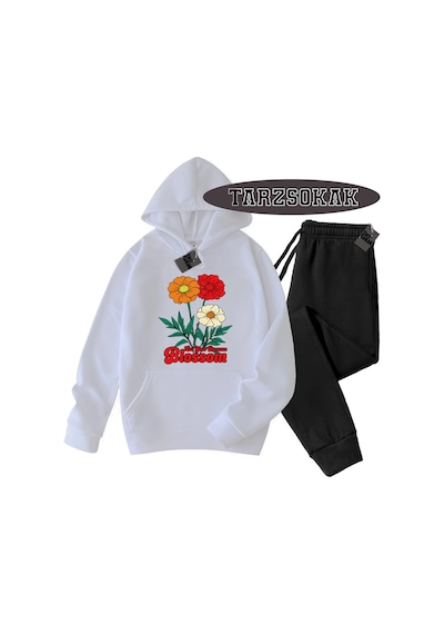 Tarzsokak Beyaz Kapşonlu Let Your Dreams Blossom Detaylı İkili Takım