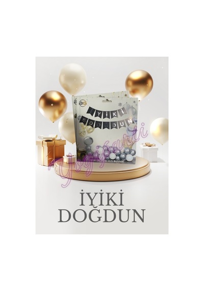 İyiki Doğdun Yazısı Siyah Gümüş Banner Diğer