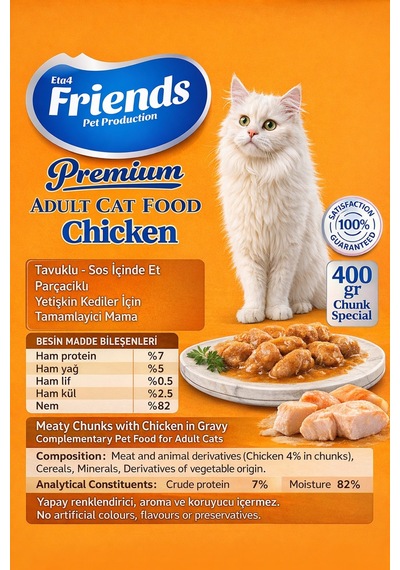 Premium Tavuklu Yetişkin Kedi Konservesi 400 Gr Özel Formül Yaş Mama