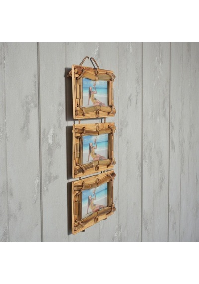 El Yapımı Doğal Ahşap 3 Lü Bambu Bamboo Fotoğraf Çerçevesi Dekoratif Ev Ofis Hediyesi Duvar Süsü - 5
