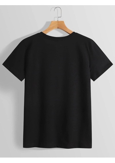 Unisex Siyah Oversize Grow Flowers Baskılı Örme T-shirt Siyah