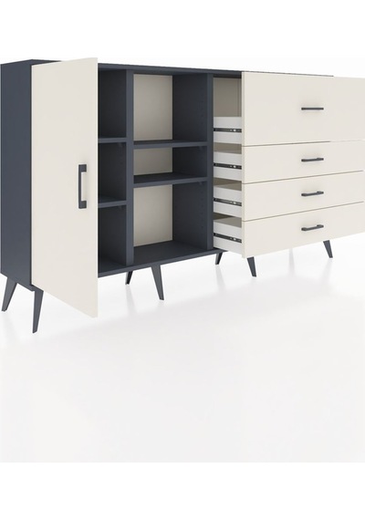 Arges Konsol 4 Raflı 4 Çekmeceli Tek Kapaklı 176x30x99 Antrasit-aytaşı Aytası - Antrasıt Arges Konsol 4 Raflı 4 Çekmeceli Tek Kapaklı 176x30x99 Antrasit-aytaşı Aytası - Antrasıt