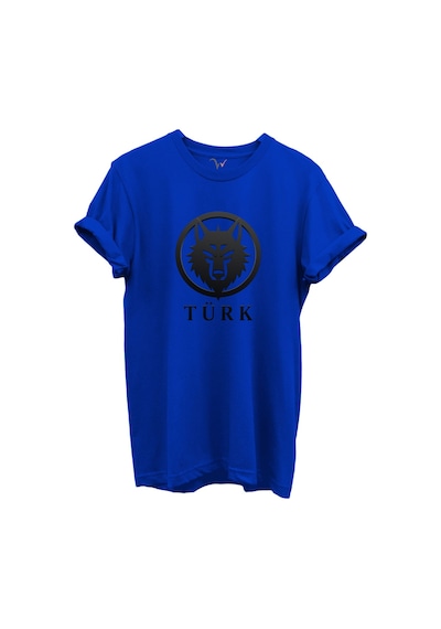 Kurt Ve Türk Özel Koleksiyon Serisi-3 Tasarım Baskılı %100 Pamuk T-shirt Mavi