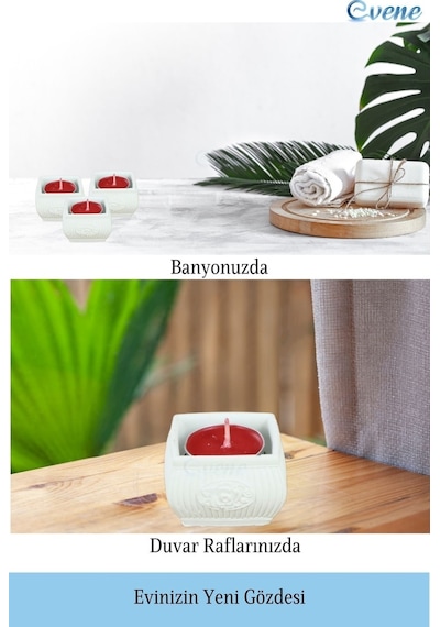 Mumluk Şamdan 3 Adet Tealight Uyumlu Üçlü Mini Çizgili Çiçekli Model - Beyaz