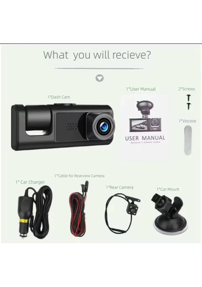Buğz 3 Kanal Araba Dvr Hd 1080p 3 Lensli Araç İçi Kameraüç Yönlü Kamera Dvr Araç Kamera