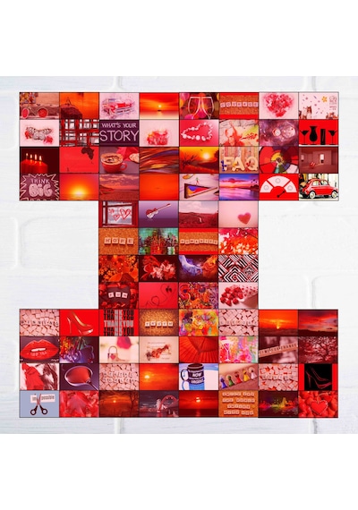 Pinterest Aesthetic Kırmızı Duvar Posteri Kolaj 80 Adet 10x15 Cm