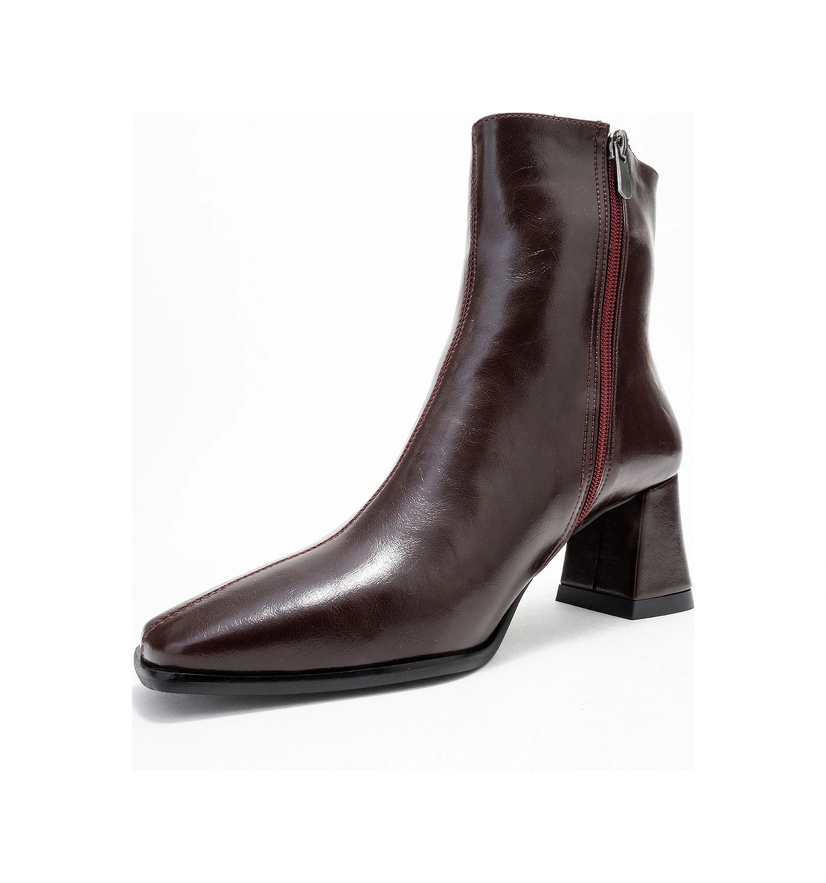 Luvishoes Luvi Shoes Arven Bordo Cilt Kadın Kalın Topuklu Bot Bordo