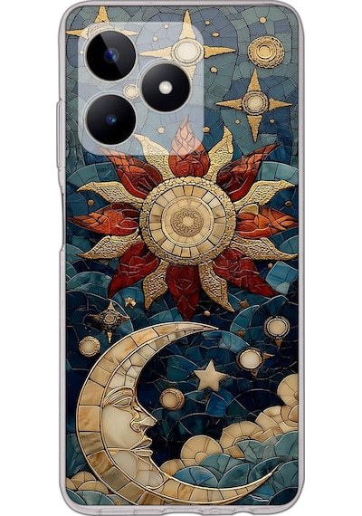 Printify Realme C53 İle Uyumlu Vitray Sol Ve Luna Tasarımlı Şeffaf Silikon Kılıf Şeffaf