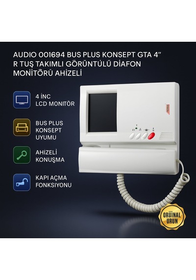 Audıo 001694 Bus Plus Konsept Gta 4 R Tuş Takımlı Görüntülü Diafon Monitörü Ahizeli