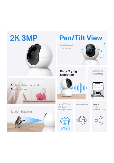 Tp-LİNK Tapo Tc71 2k İç Mekan 3mp Gece Görüşlü Wi-fi Güvenlik Kamerası