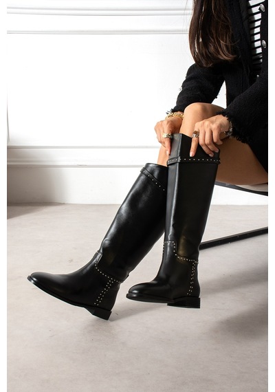 Dabab Shoes Frıo Kadın Siyah Cilt Troklu Metal Tokalı Sıcak Astarlı Kaymaz Taban 3 Cm Topuklu Uzun Konç Çizme Dabab Shoes Frıo Kadın Siyah Cilt Troklu Metal Tokalı Sıcak Astarlı Kaymaz Taban 3 Cm Topuklu Uzun Konç Çizme