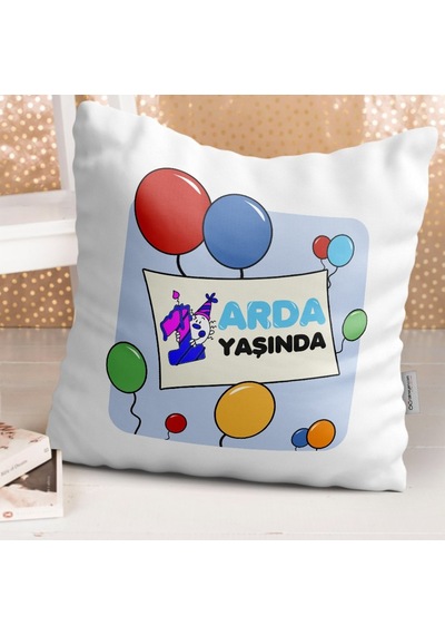 Kişiye Özel 1. Yaş Tasarımlı Erkek Bebek Dekoratif Beyaz Yastık - (246563041)