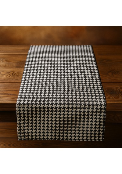 Kazayağı Desenli Duck Kumaş Masa Runner 40 140 Cm Siyah Beyaz Modern Dekoratif Runner Siyah